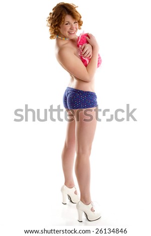 stock photo cute redhead pinup with pink heart