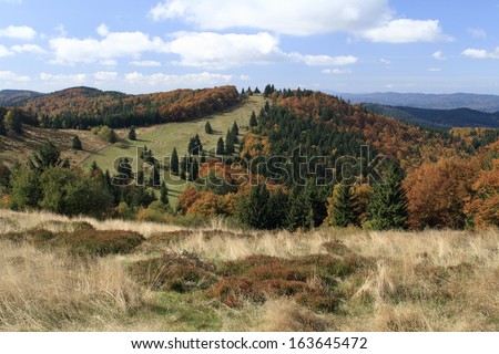 Autumnal landscape of Javorniky (Maple Mountains) -  a mountain range of the Slovak-Moravian Carpathians that forms part of the border between the Czech Republic and Slovakia.