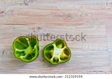 Cut green pepper. Objects at the left part of horizontal image