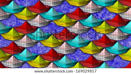 Seamless pattern with stylized paper boat in four colors
