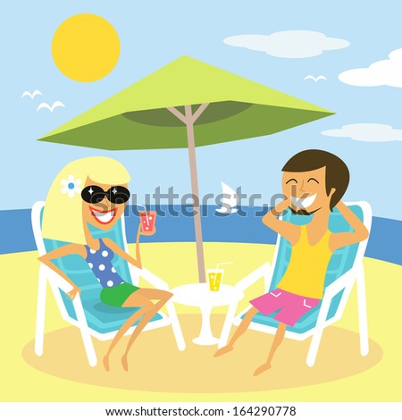 Beach summer vacation of man and woman illustration