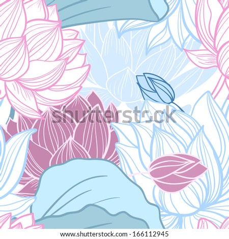 Gentle lotus flowers seamless pattern illustration