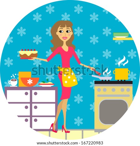 Kitchen or cuisine and women illustration