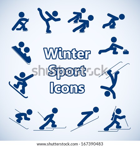 Winter sports icons of skating hockey and skiing set isolated vector illustration