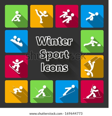 Winter sports icons set of ski skating hockey curling isolated vector illustration