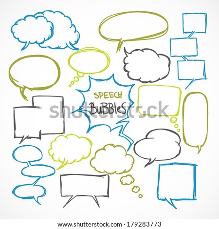 Doodle comic speech bubbles design elements set isolated vector illustration Doodle comic speech bubbles design elements set isolated vector illustration