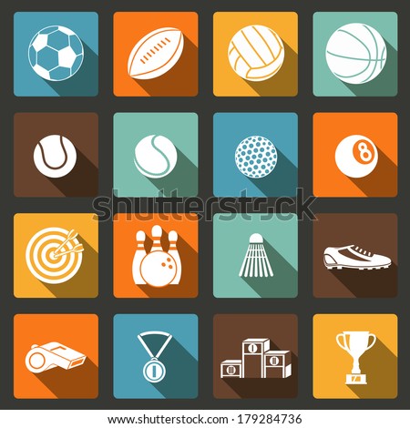 Sports white long shadow icons set of football baseball basketball and tennis balls isolated vector illustration