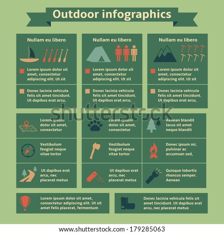 Camping and outdoor recreation travel infographic elements for web design and presentation vector illustration