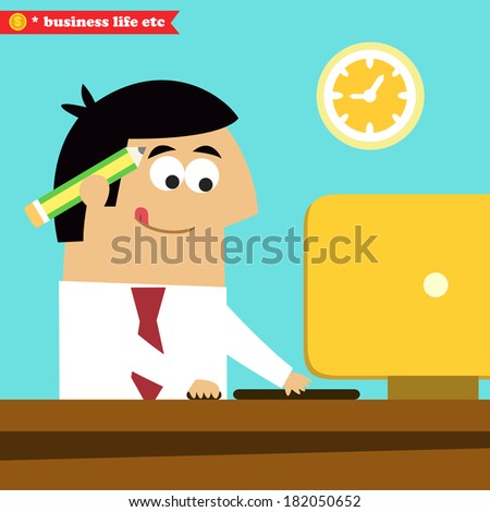Business life. Manager working diligently on the computer  illustration