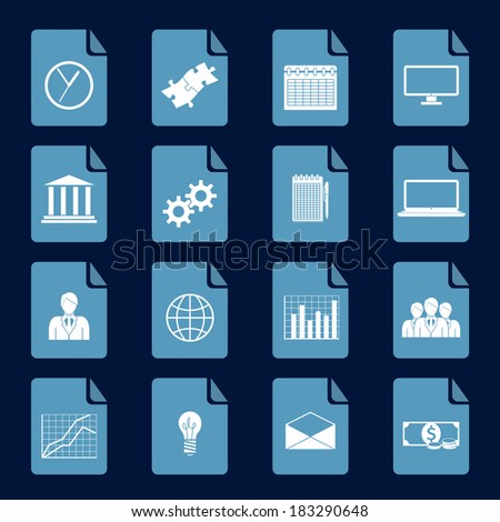 Business set of flat infographic stickers for finance business office and banking isolated vector illustration