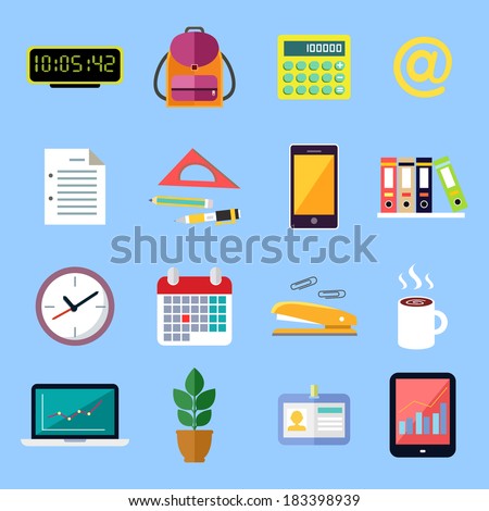 Business office stationery flat icons set of id card folders files documents isolated vector illustration