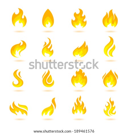 Fire Flame Burn Flare Torch Hell Fiery Icons Set Isolated Vector