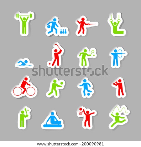 Decorative gymnastics soccer volley ball sport competitions design network symbols pictograms collection flat isolated vector illustration