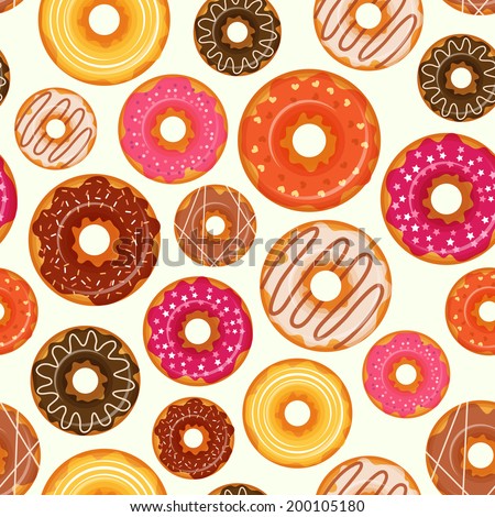 Sweet and tasty food dessert donut seamless pattern vector illustration