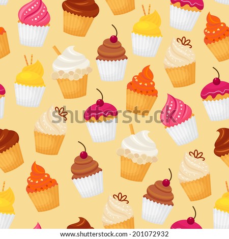 Sweet and tasty food dessert cupcake seamless pattern vector illustration