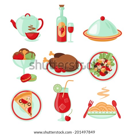 Restaurant food drink menu decorative icons set isolated vector illustration
