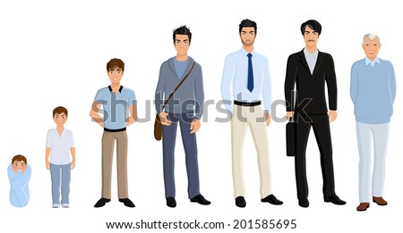 Different generation aging men set isolated on white background vector illustration Different generation aging men set isolated on white background vector illustration