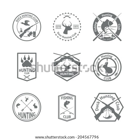 Set of hunting animal wild life leisure labels emblem with letterpress in gray color  vector illustration