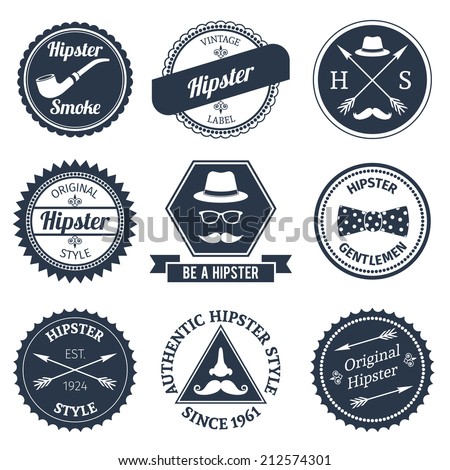 Hipster smoke original authentic style labels set isolated vector illustration Hipster smoke original authentic style labels set isolated vector illustration
