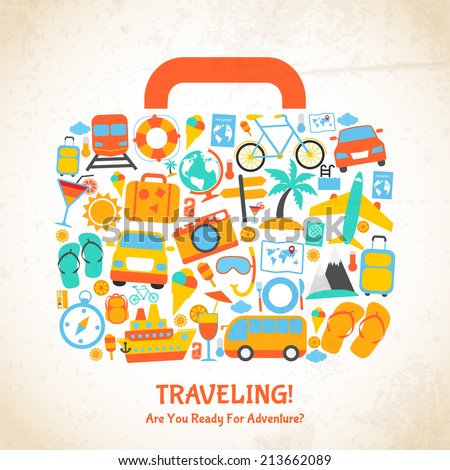 Travel holiday vacation suitcase ready for adventure concept vector illustration