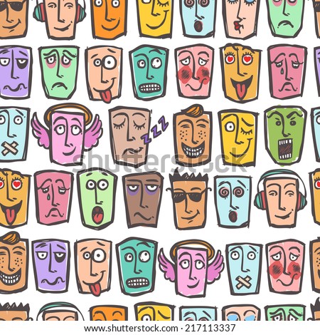 Sketch emoticons man emotions colored seamless pattern vector illustration