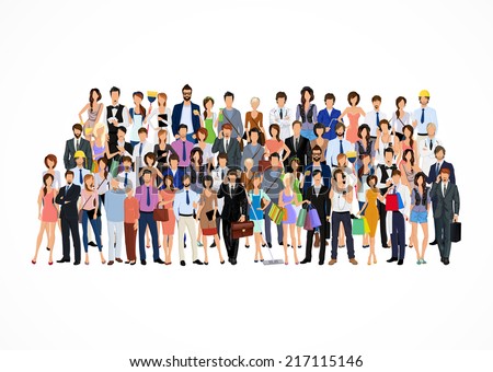 Large group crowd of people adult professionals poster vector illustration