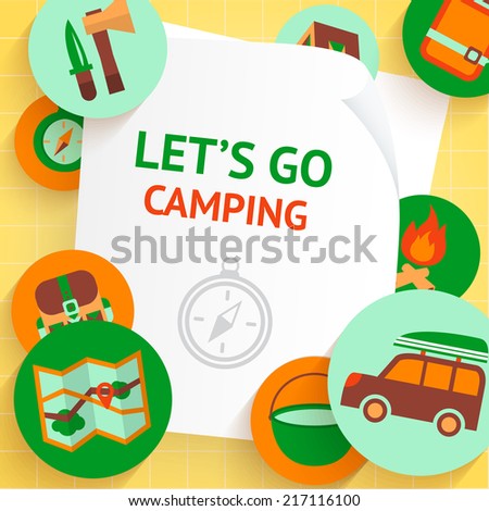 Camping adventure recreation outdoor travel elements background template vector illustration