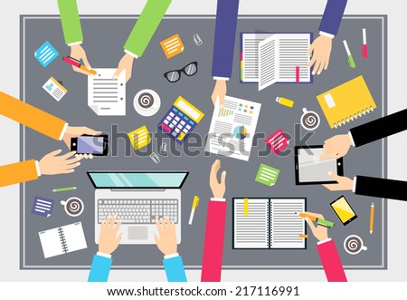 Business people teamwork concept top view people on squared table vector illustration