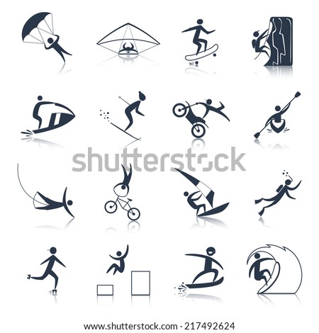 Extreme sports icons black set of outdoor adventure activity isolated vector illustration