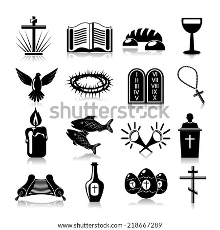 Christianity traditional religious symbols black icons set isolated vector illustration