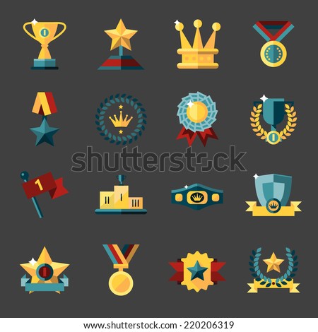 Award icons set of trophy medal winner prize champion cup isolated vector illustration Award icons set of trophy medal winner prize champion cup isolated vector illustration