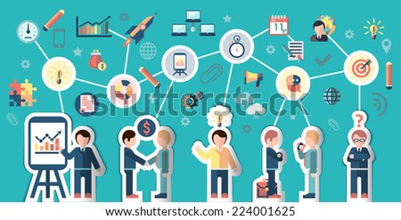 Business people stickers businessman cartoon characters and communication elements concept vector illustration