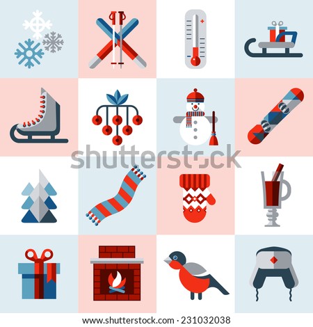 Winter icons set with snowman christmas tree snowboard cup isolated vector illustration Winter icons set with snowman christmas tree snowboard cup isolated vector illustration