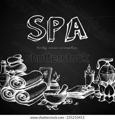 Spa Massage Therapy Natural Health Care Concept Chalkboard Background Vector Illustration