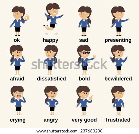 Business woman cartoon character happy and sad emotions set isolated  illustration
