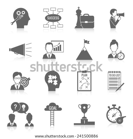 Coaching business teamwork partnership and collaboration training system icon black set isolated vector illustration