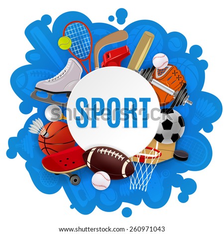 Sport equipment concept with competitive games accessories and sportswear vector illustration