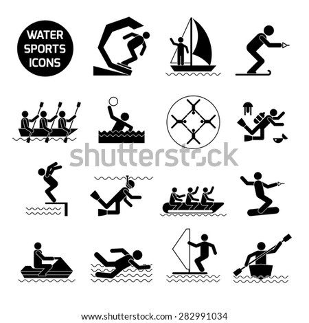 Water sports icons black set with extreme activities and games symbols isolated vector illustration