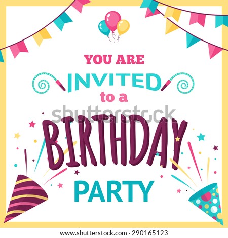 Birthday party invitation template with holiday decoration elements vector illustration