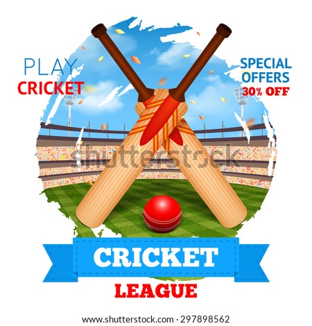 Cricket concept with game bats and ball and stadium on background vector illustration