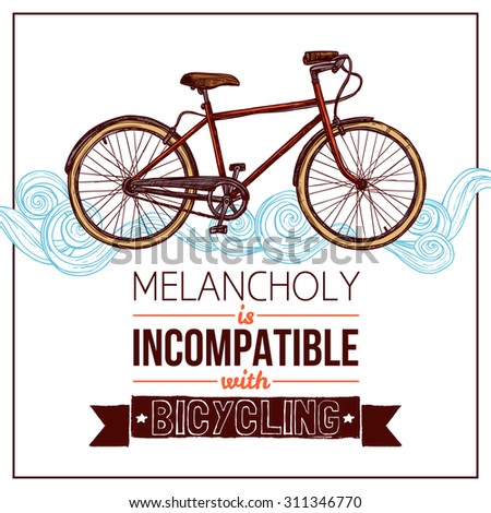 Active recreation poster with retro style bicycle and motivation text vector illustration