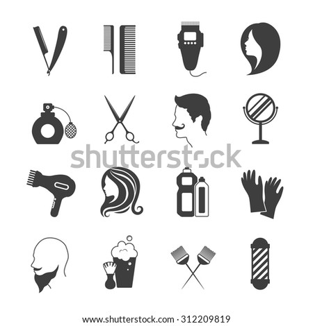 Hairdresser and beauty salon black and white icons set isolated vector illustration