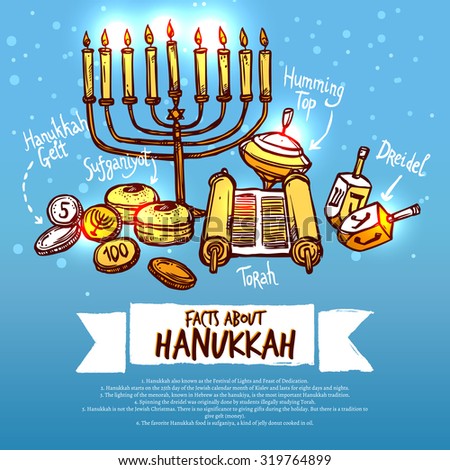 Hanukkah infographics set with traditional religious holiday symbols vector illustration