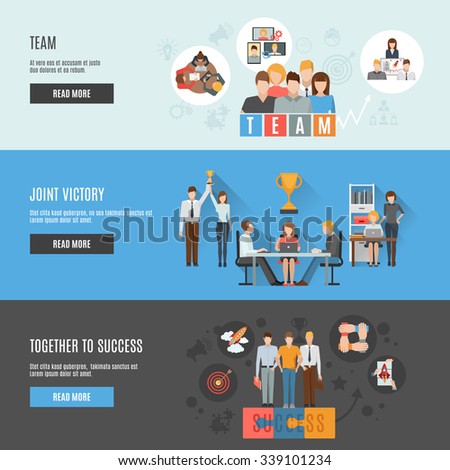 Interactive homepage of business teamwork strategies for achieving great success flat banners set abstract isolated vector illustration
