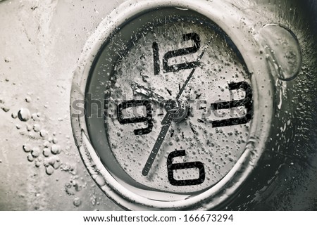 a clock under water / time management / waste time / importance of time / frozen clock