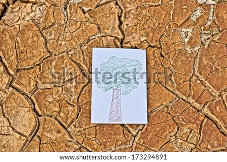 A picture of trees on cracked earth / growing tree / save the world / environmental problems / cut tree