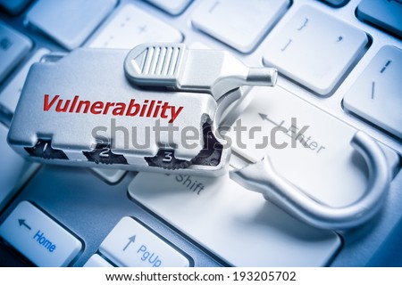 broken security lock on computer keyboard - vulnerability issue in computing