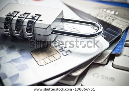 security lock on credit cards with computer keyboard
