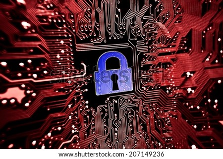 security lock symbol on computer circuit board