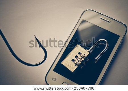 mobile security - smartphone data theft concept - phishing attack on smartphone
